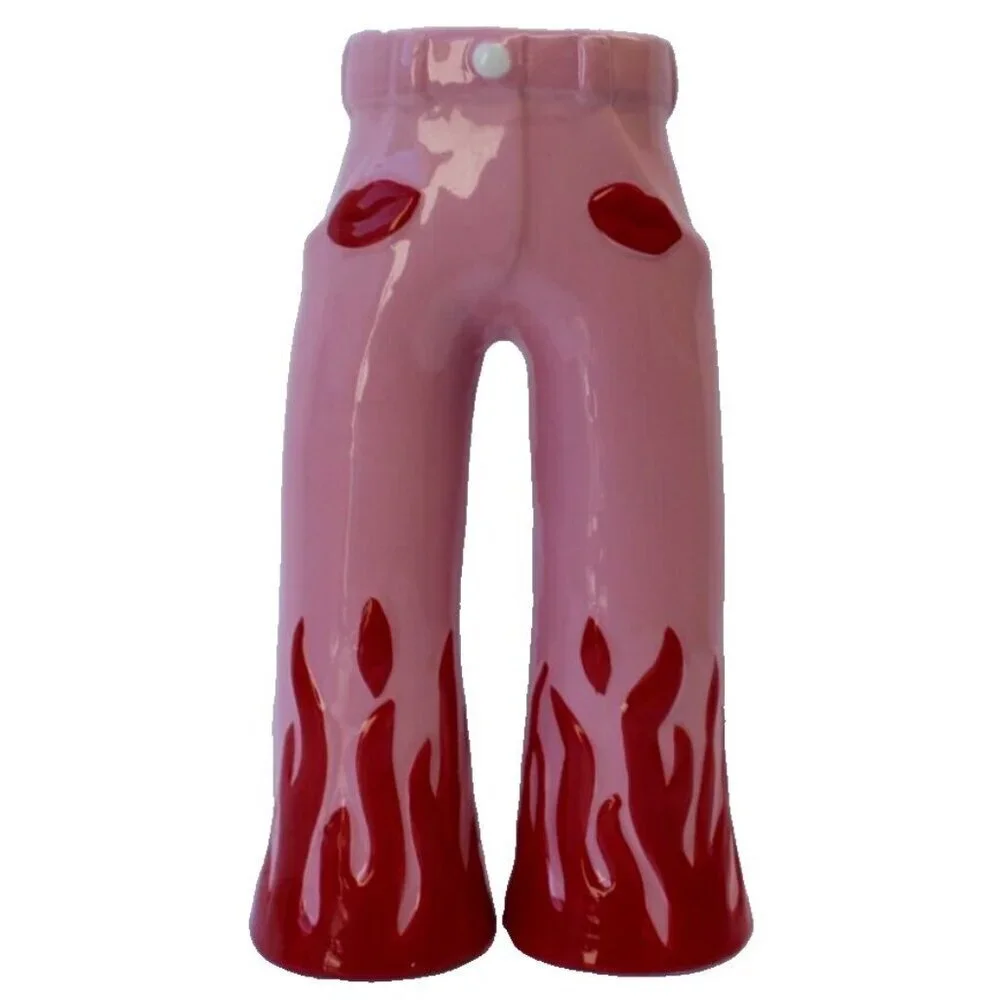 New Pink Red Fire Flame Flare Pants Lips Ceramic Flower Vase Valentine's Day